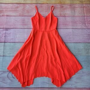 Ted‎ Baker Neon Orange Simbah V-Neck Scallop Asymmetric Hem Midi Dress M/L